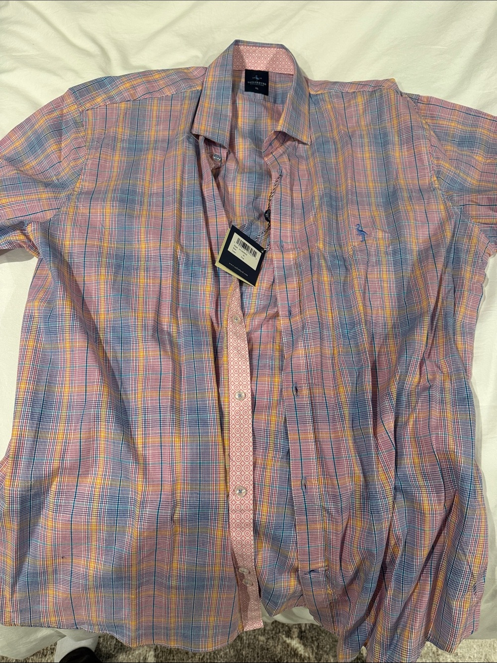 Nwt tailorbyrd Men's Plaid Button-Down Shirt in Pink and Blue
